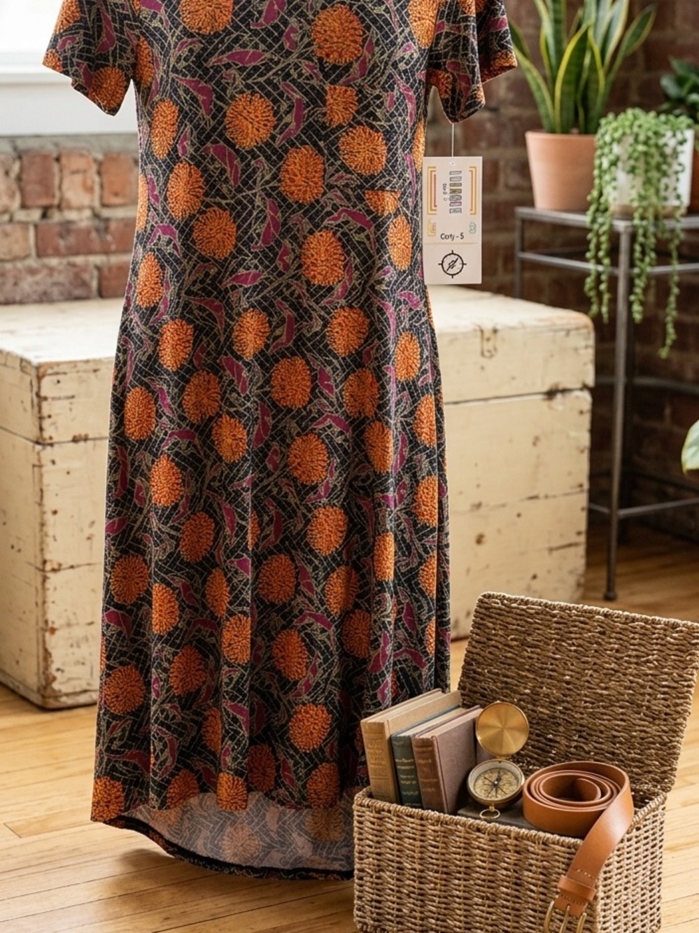 LulaRoe Floral Midi Skirt Dress in Black and Orange